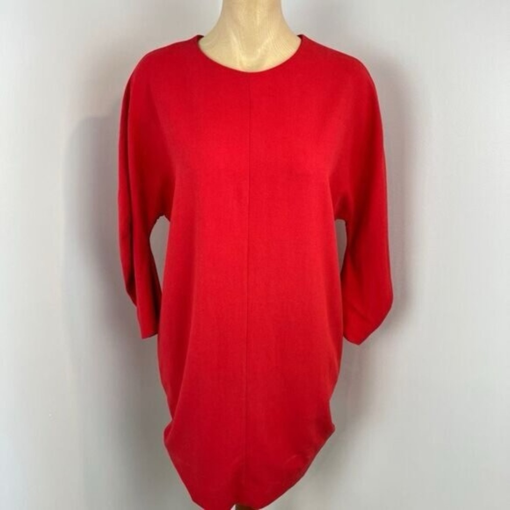 COS Womens 6 Bright Red Long 34 Sleeve Knee Length Sweater Dress Zipper Pockets